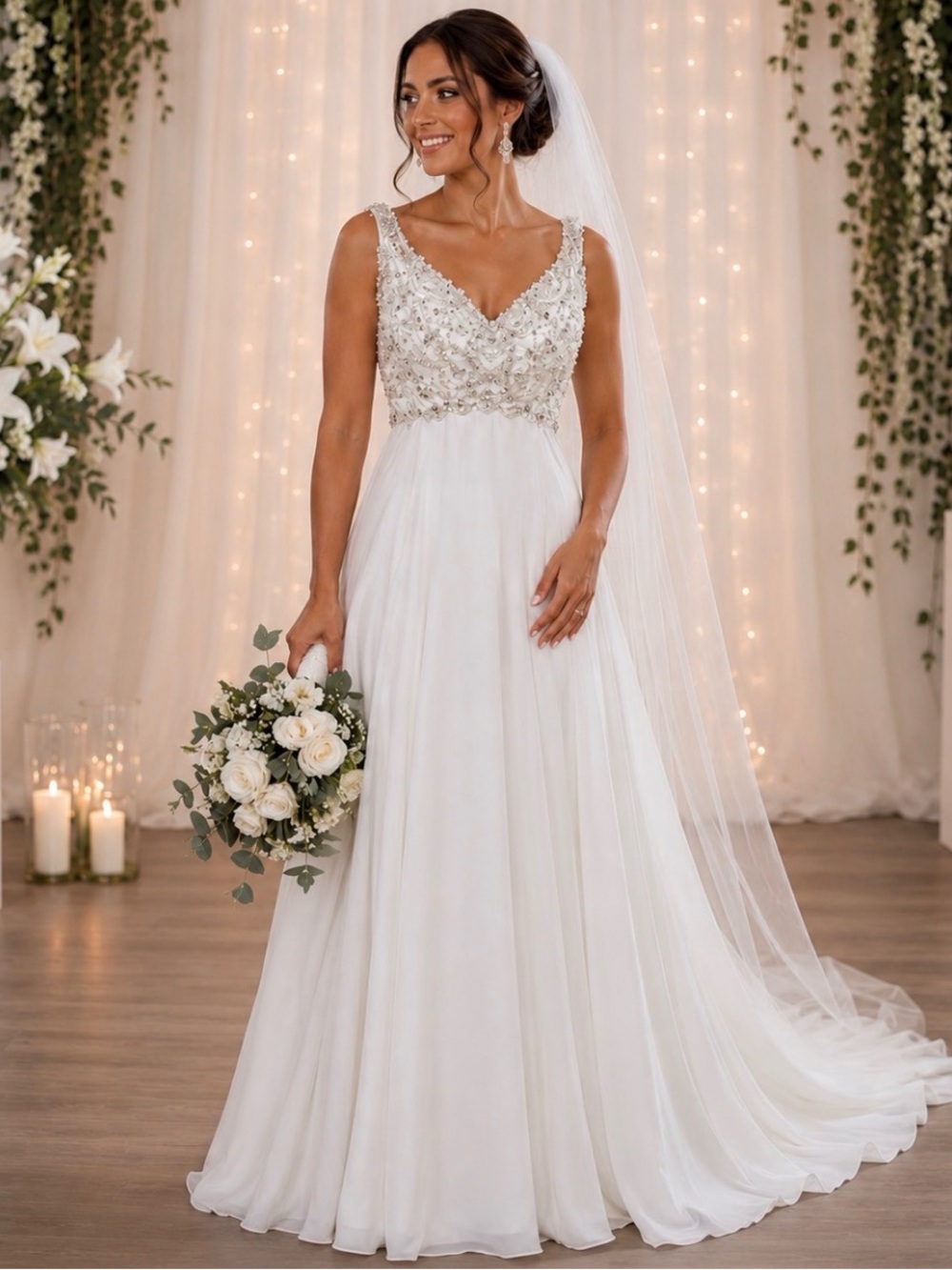 Mori Lee Beaded V-Neck Ivory Wedding Gown